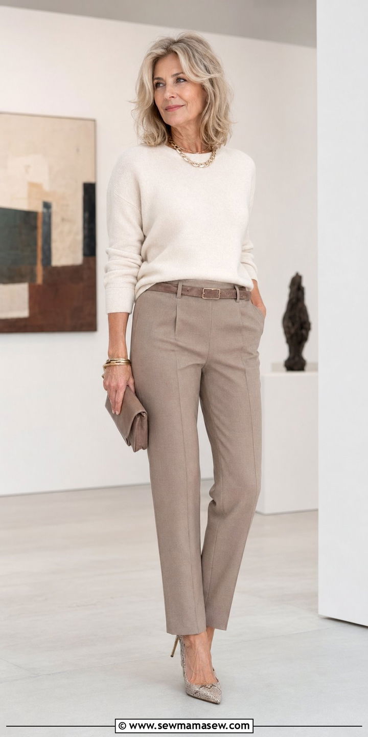 Monochrome Neutral Outfit for Evening - 35 Night out outfit ideas women over 50