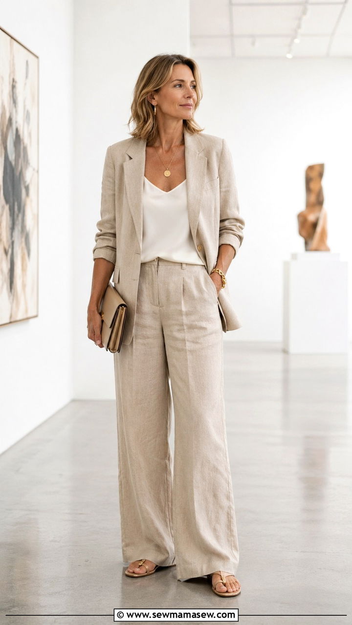 Monochrome Neutral Set with Silk Tank - 30 Spring capsule wardrobe over 40