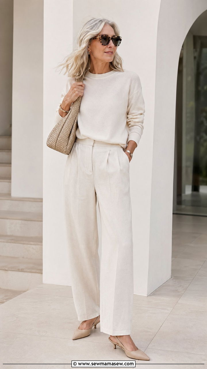 Monochrome Neutral Set with Slingback Heels - 35 Spring capsule wardrobe for women over 50