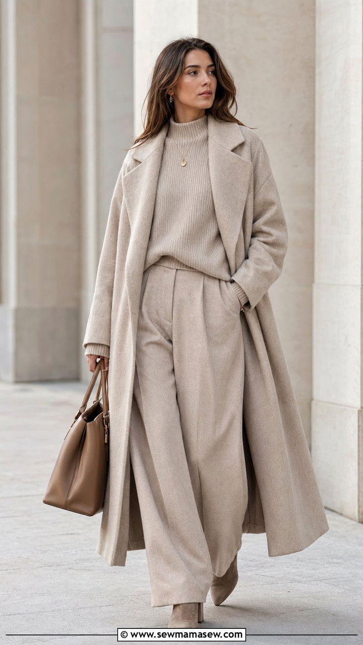 Monochrome Oatmeal Layered Outfit - 35 Quiet luxury travel outfits
