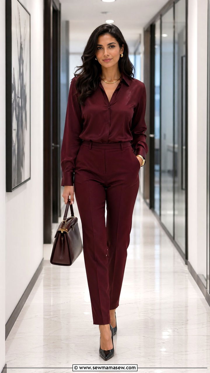 Monochrome Slacks and Fitted Blouse - 35 Work outfits for women over 40
