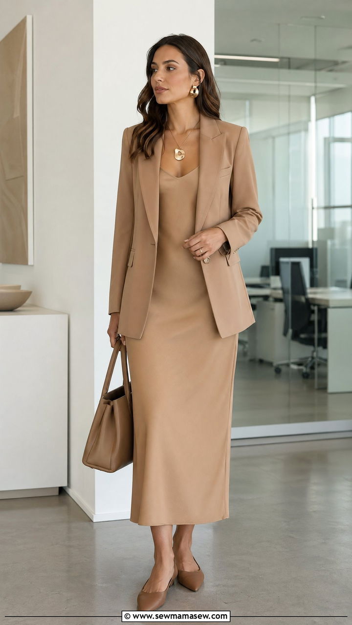 Monochrome Slip Dress With Matching Blazer - 35 slip dress outfit ideas for women