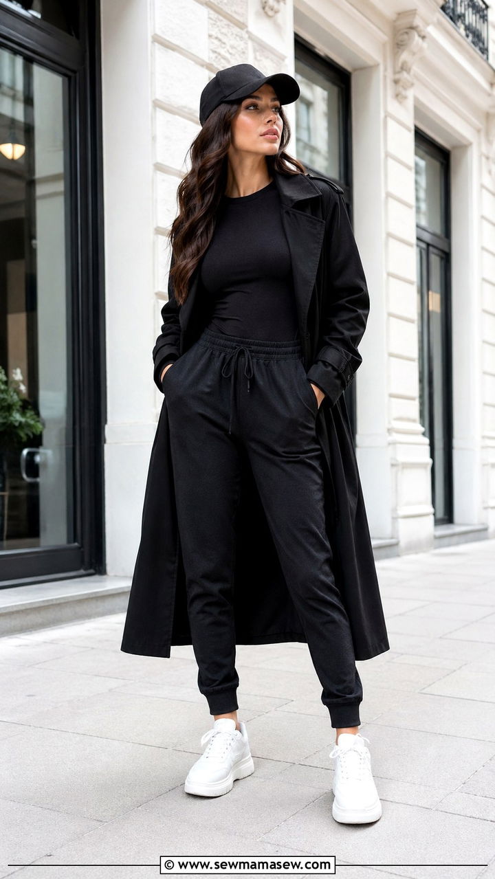 Monochrome Sporty Trench Coat Outfit - 30 Sporty chic outfit ideas with a trench coat