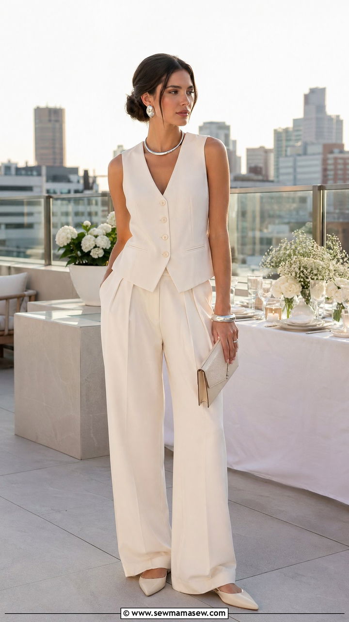 Monochrome Tailored Vest and Wide Leg Trousers - 35 Summer rooftop outfits