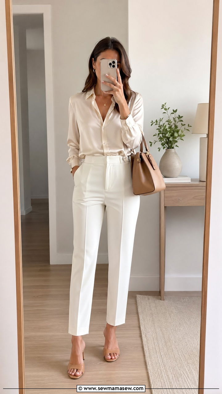 Monochrome White Office Outfit - 35 spring office casual outfit ideas