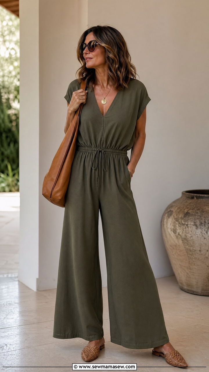 Monochrome Wide Leg Jumpsuit Outfit - 35 Summer capsule wardrobe for women over 40