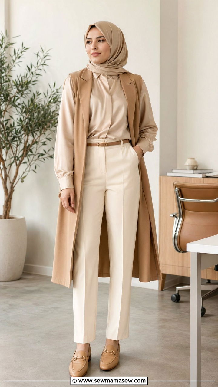 Monochrome beige layered outfit - 35 Modest outfit ideas for hijabis