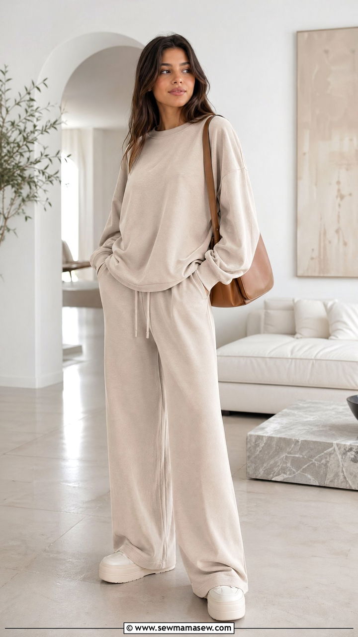 Monochrome beige oversized sweatshirt and wide leg pants - 35 Streetwear spring outfits