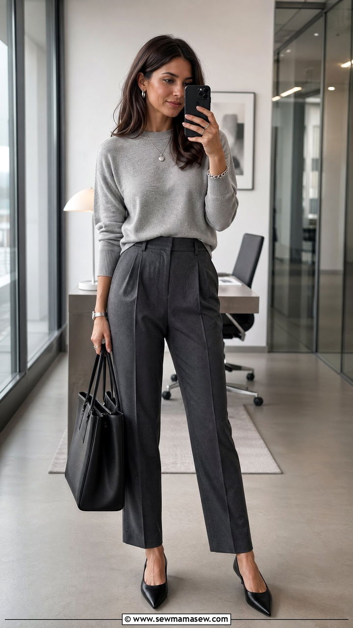 Monochrome gray outfit with tailored pants - 35 chic outfit ideas for women