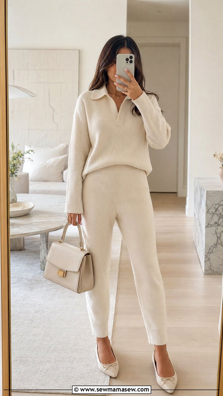 Monochrome knit set with pointed flats outfit petite - 35 Outfit ideas for petite women