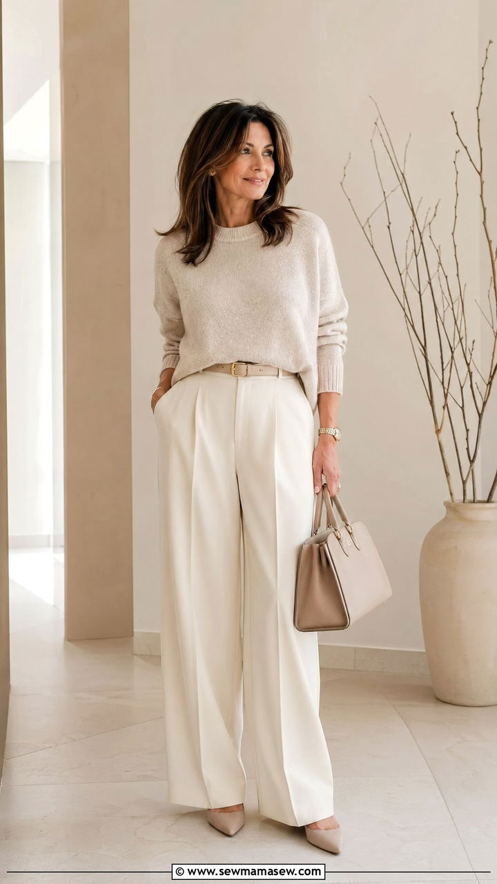 Monochrome neutral outfit - 35 Classy outfits for women over 40