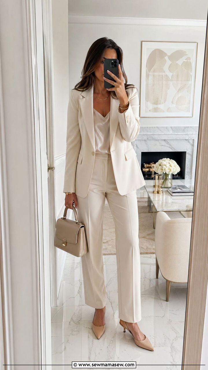 Monochrome suit in cream work outfit for women - 35 work outfits for women