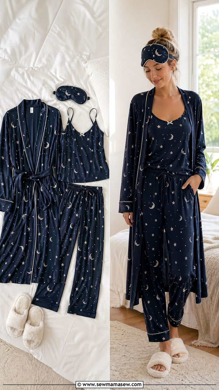 Moon And Star Pajama Set With Robe - 35 celestial outfits ideas