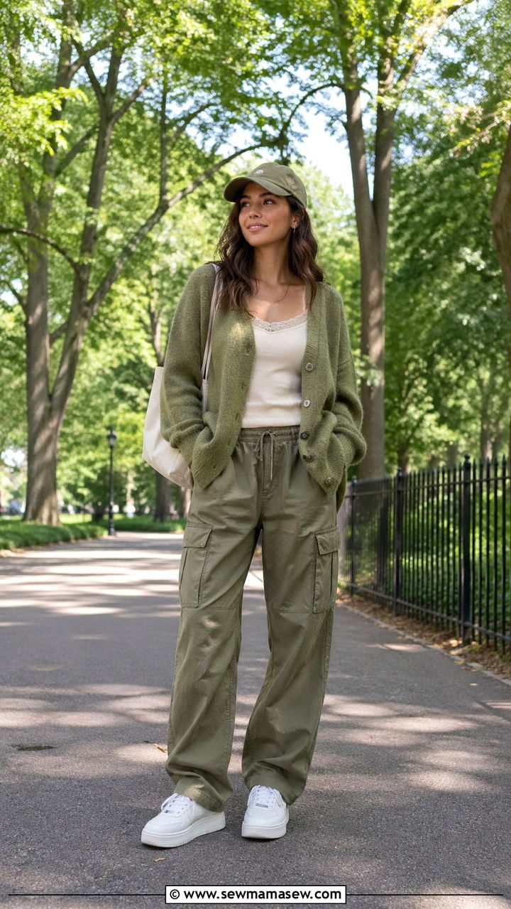 Moss Green Chunky Cardigan And Olive Cargo Pants - 40 All green outfit ideas