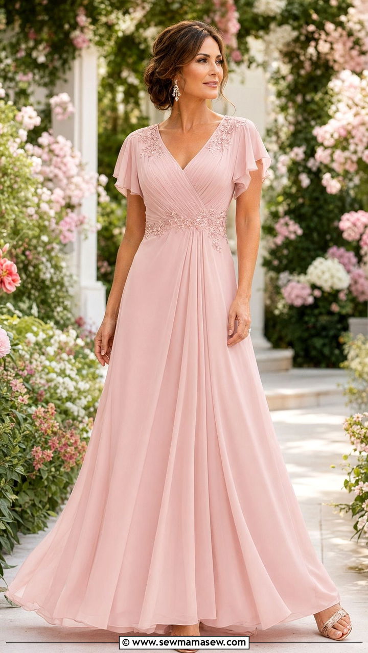 Mother of the bride blush pink chiffon gown - 35 Mother of the bride outfit ideas
