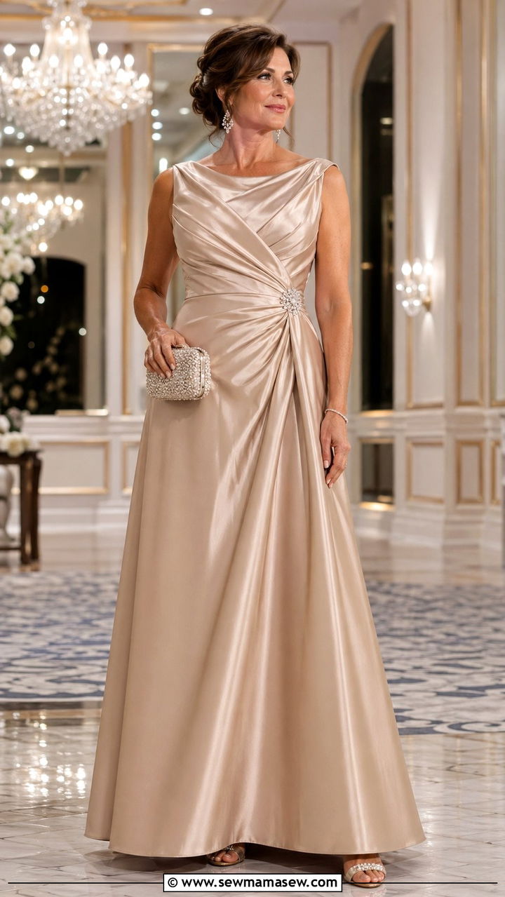 Mother of the bride champagne satin gown - 35 Mother of the bride outfit ideas