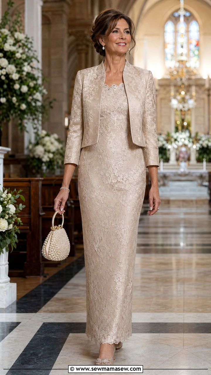 Mother of the bride column gown with jacket - 35 Mother of the bride outfit ideas