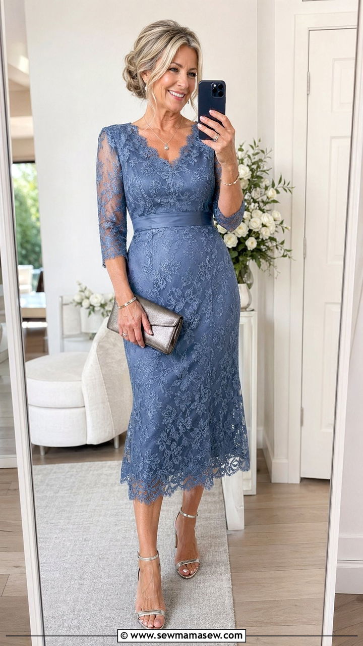 Mother of the bride dusty blue lace dress - 35 Mother of the bride outfit ideas