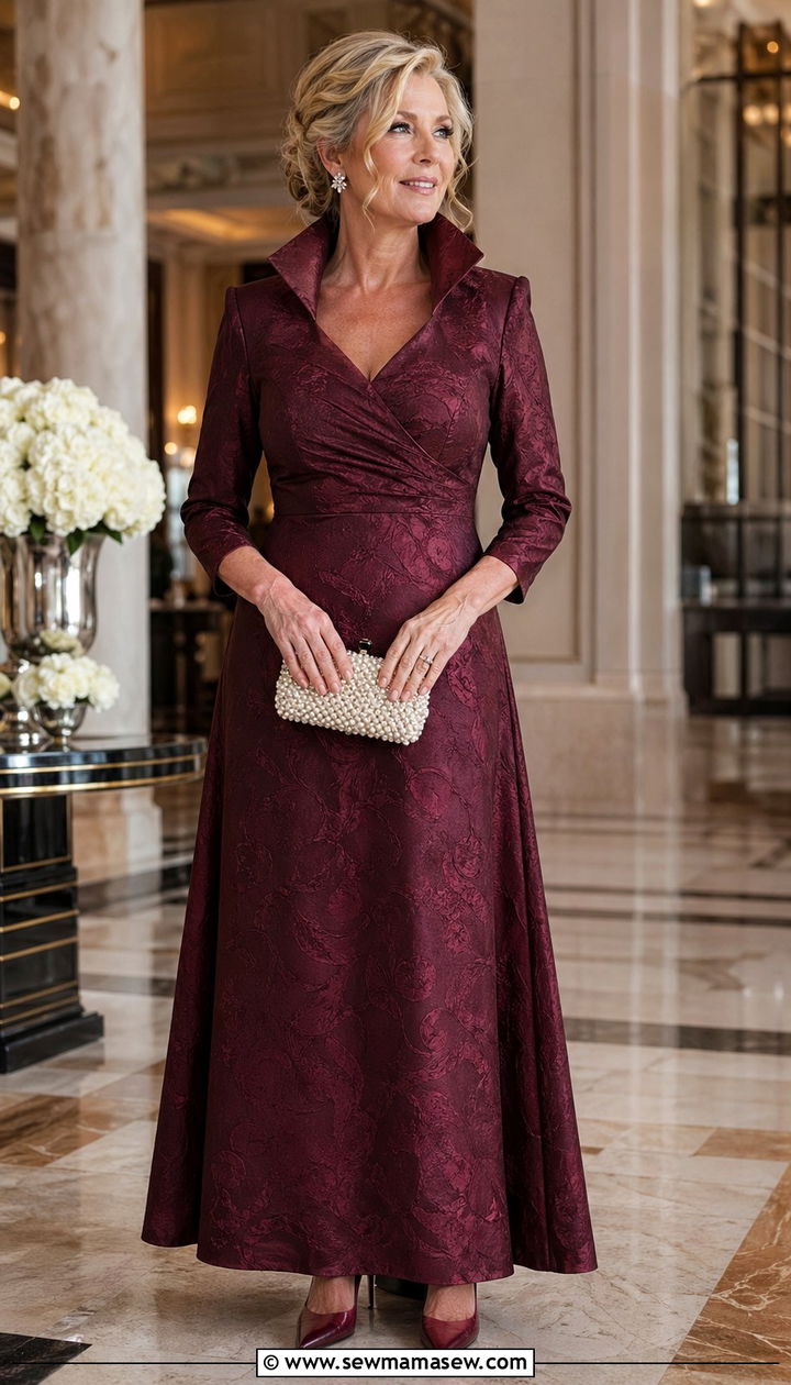 Mother of the bride portrait collar jacquard gown - 35 Mother of the bride outfit ideas