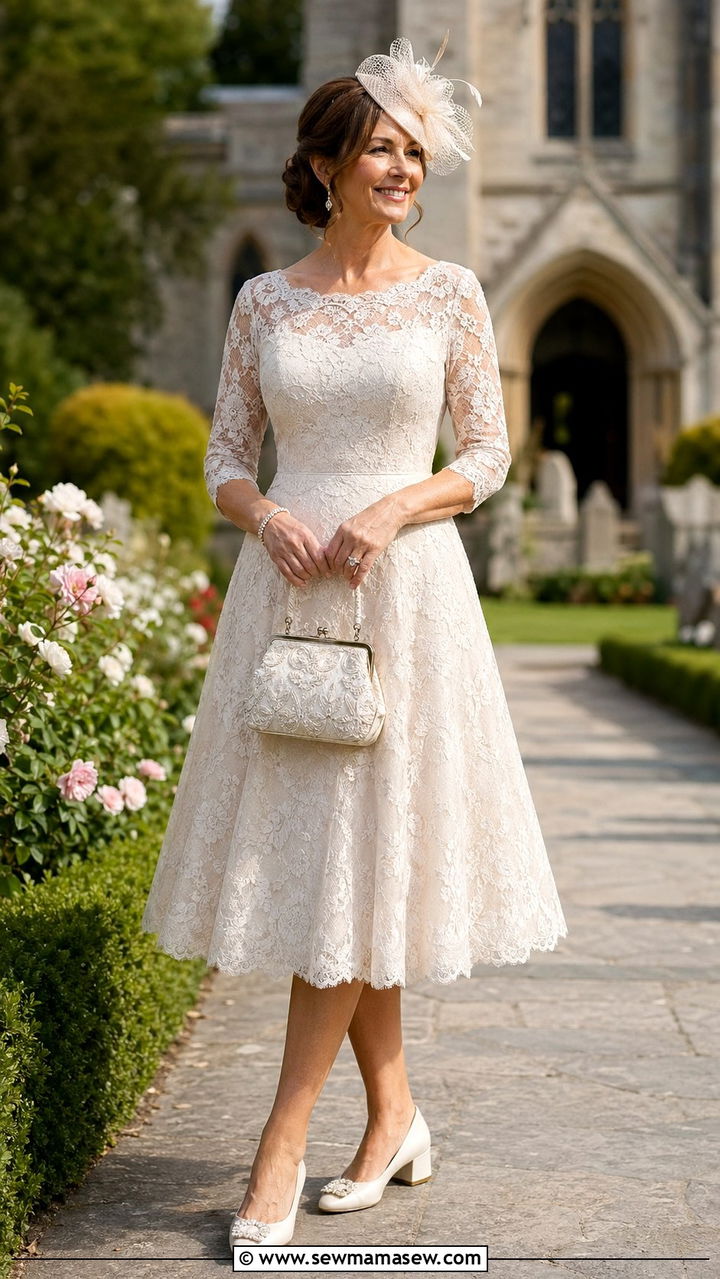 Mother of the bride tea length lace dress - 35 Mother of the bride outfit ideas