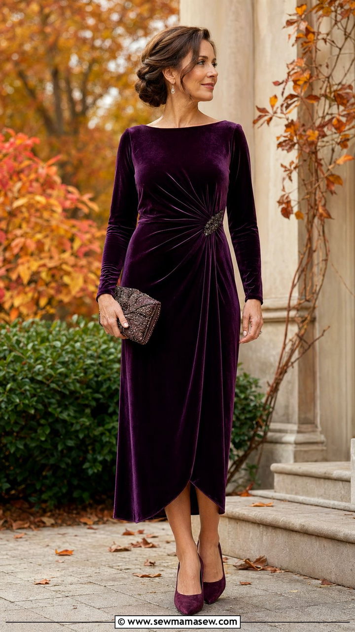Mother of the bride velvet long sleeve dress - 35 Mother of the bride outfit ideas