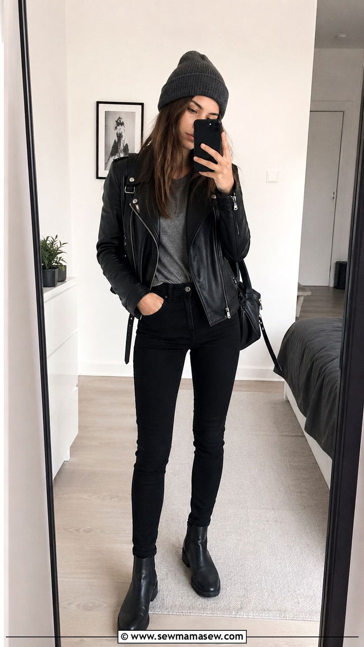 Moto Jacket and Black Skinny Jeans School Outfit - 30 school outfits aesthetic