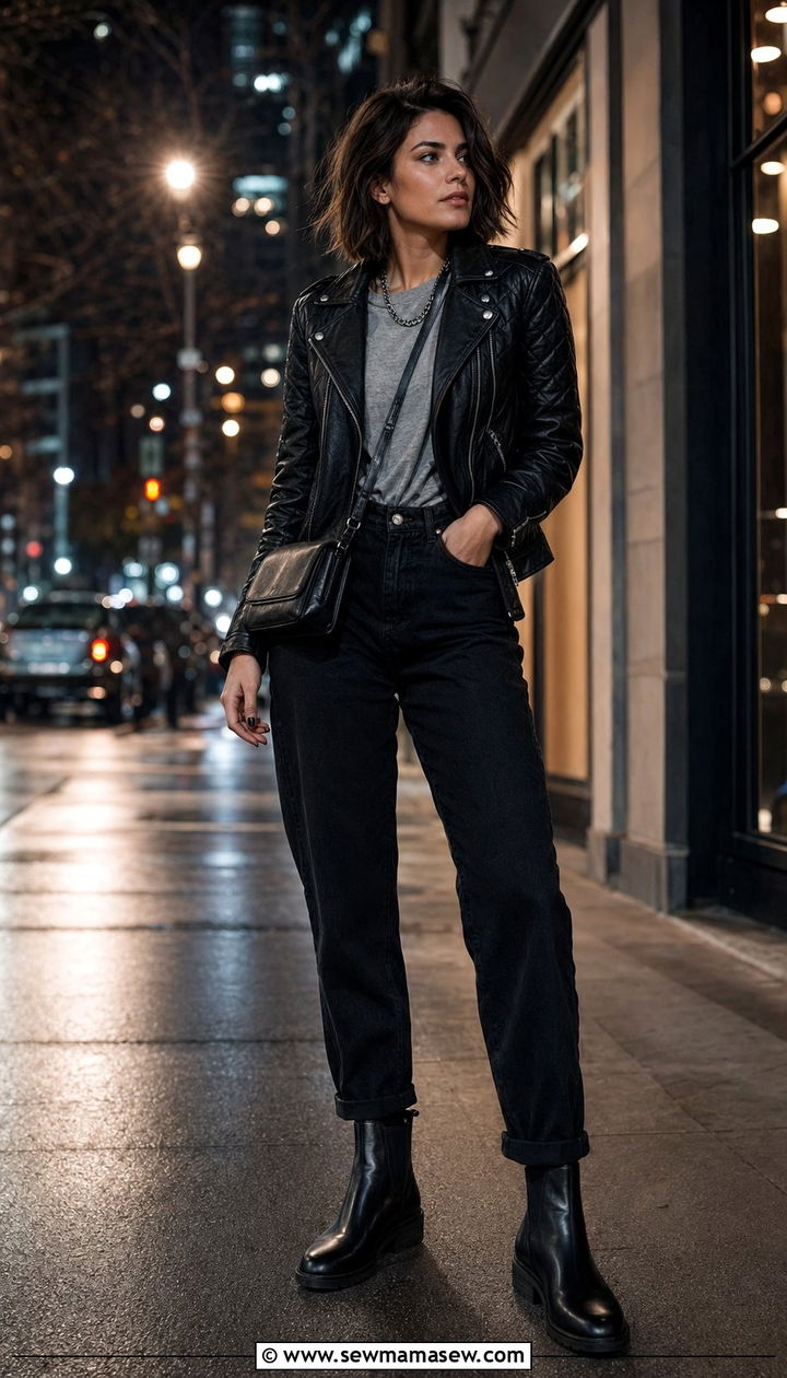 Moto Jacket with Mom Jeans Outfit - 35 Mom jeans outfit ideas
