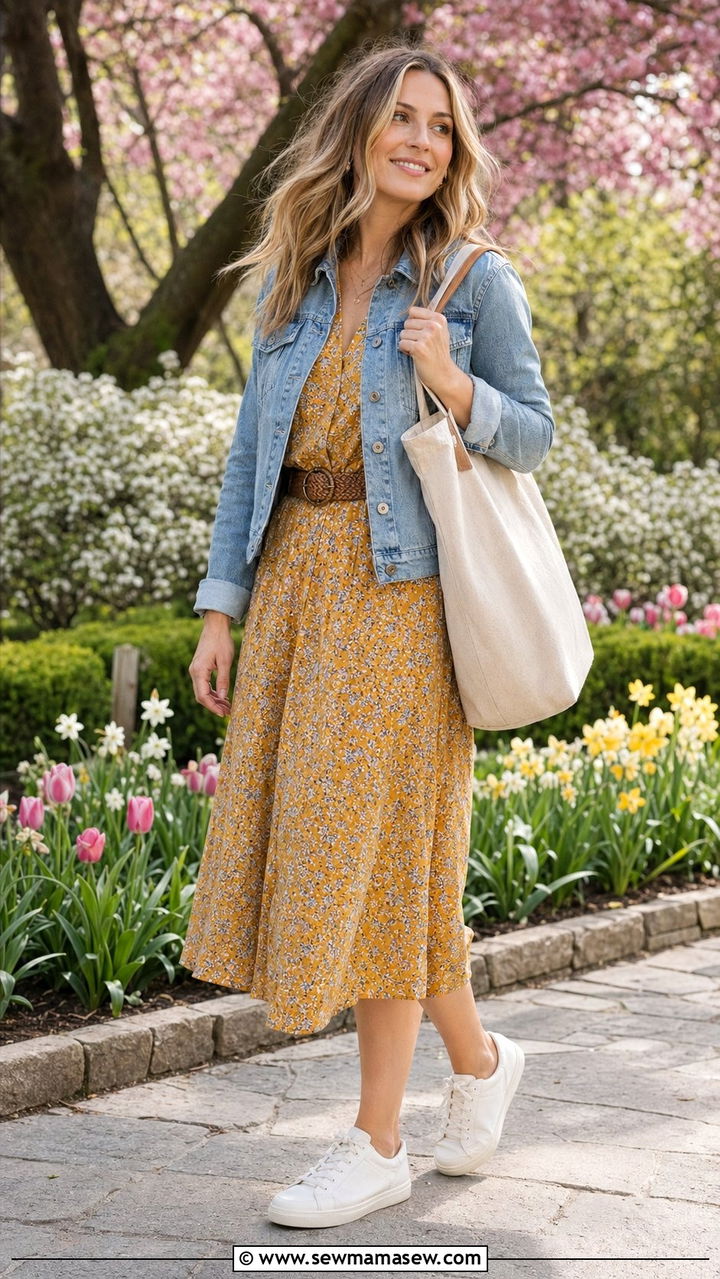 Mustard Dress With Denim Jacket Outfit - 35 Mustard outfit ideas