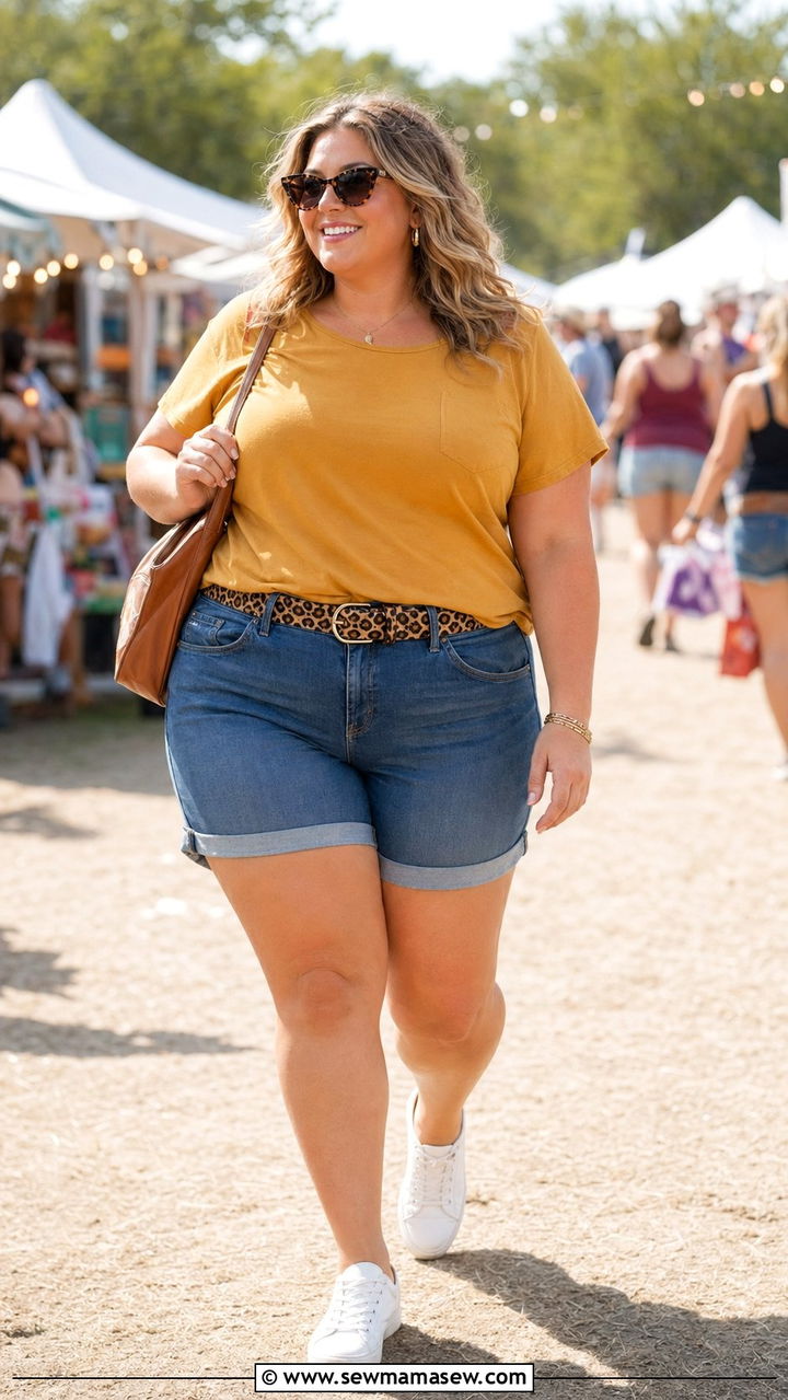 Mustard Tee Denim Shorts Plus Size - 35 Plus size outfit ideas size 22 summer