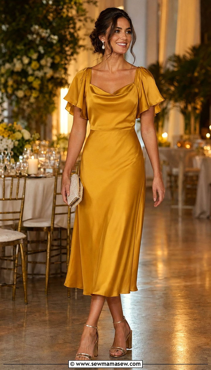 Mustard Wedding Guest Midi Dress Outfit - 35 Mustard outfit ideas