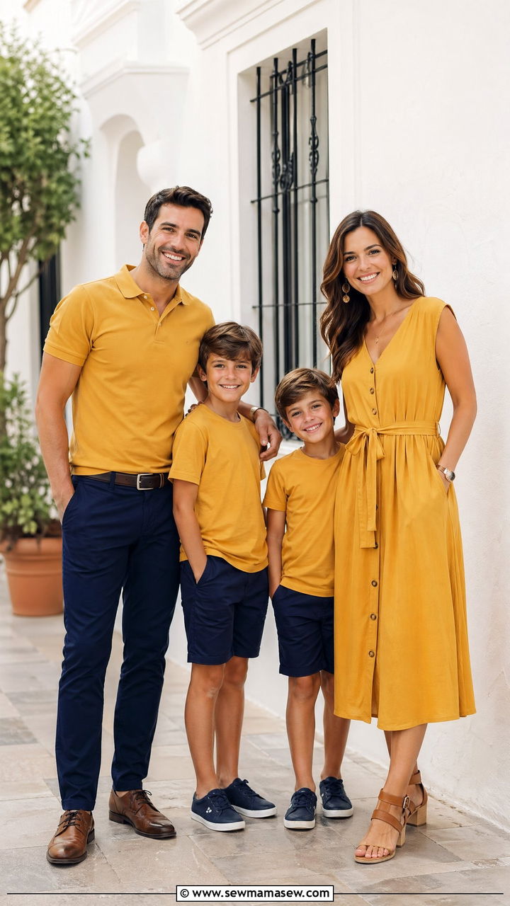 Mustard and Navy Summer Family Photo Outfits - 35 Summer family photo outfits