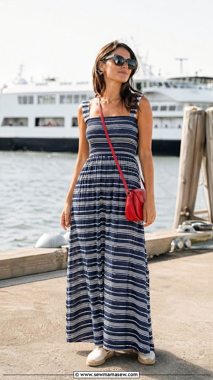 Nautical Stripe Maxi Dress Beach Outfit - 35 classy beach vacation outfit ideas