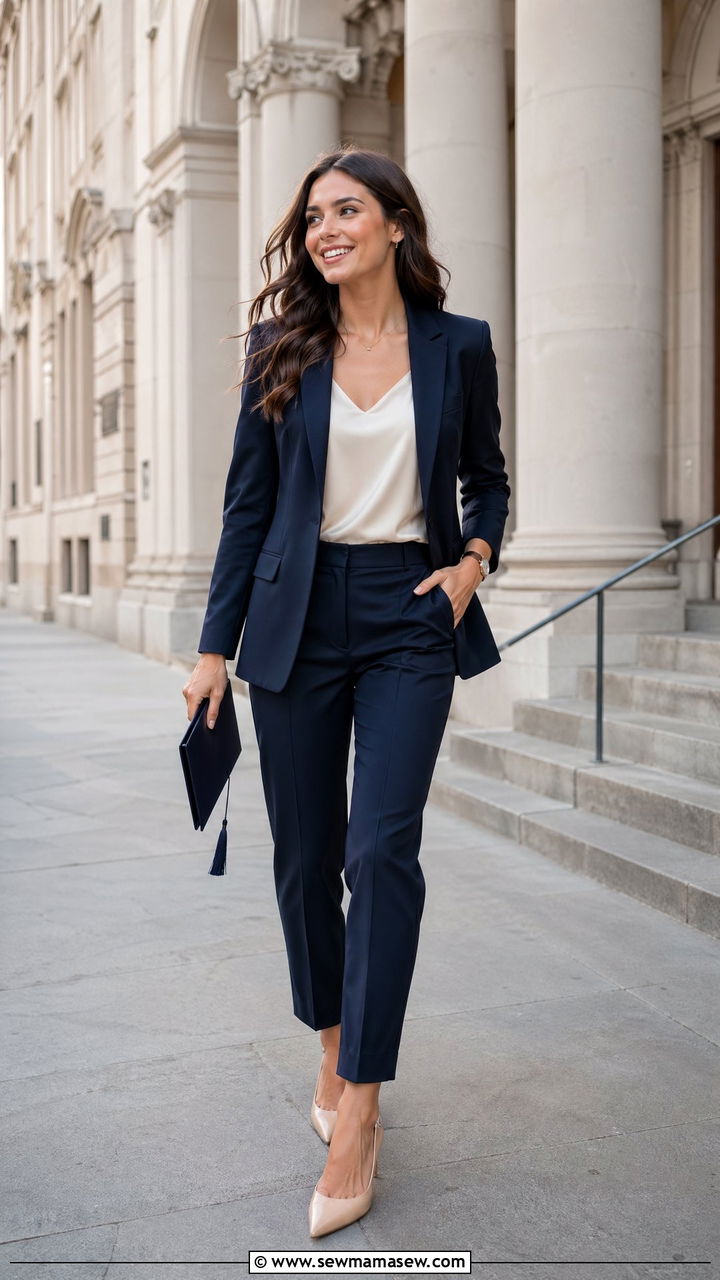 Navy Blazer and Tailored Trousers Suit - 35 what to wear to a graduation