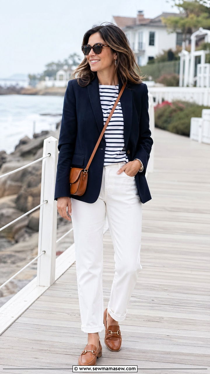 Navy Blazer with White Jeans Outfit - 35 classy outfits for women over 30