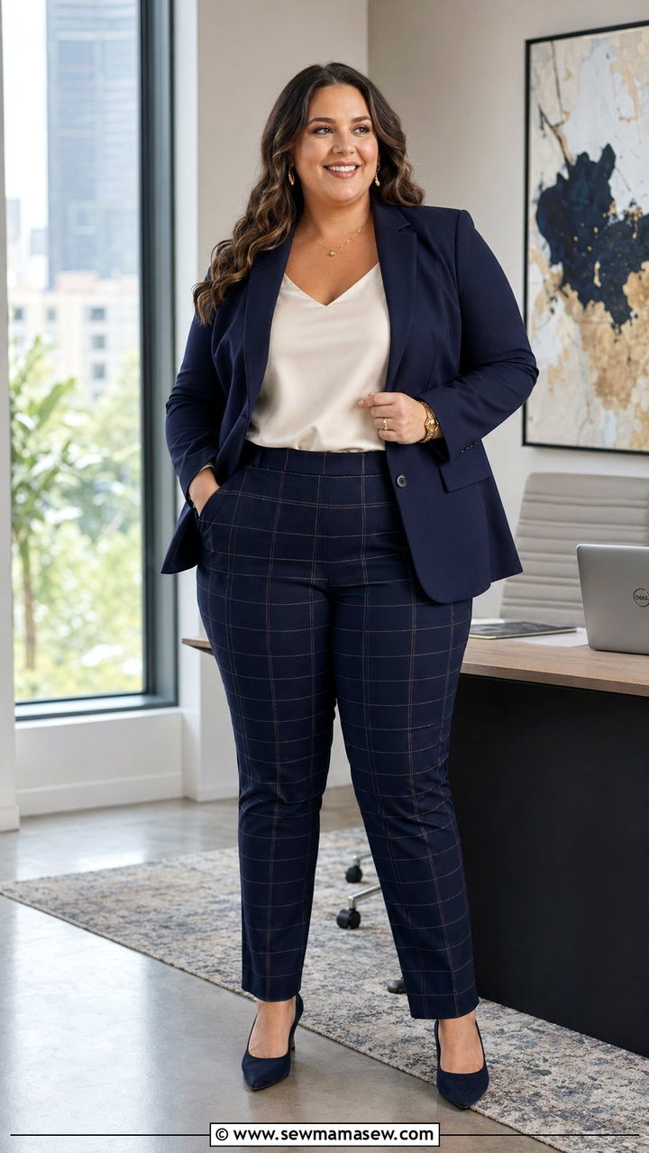 Navy Blue Blazer With Plaid Trousers - 30 Best blazers for plus size