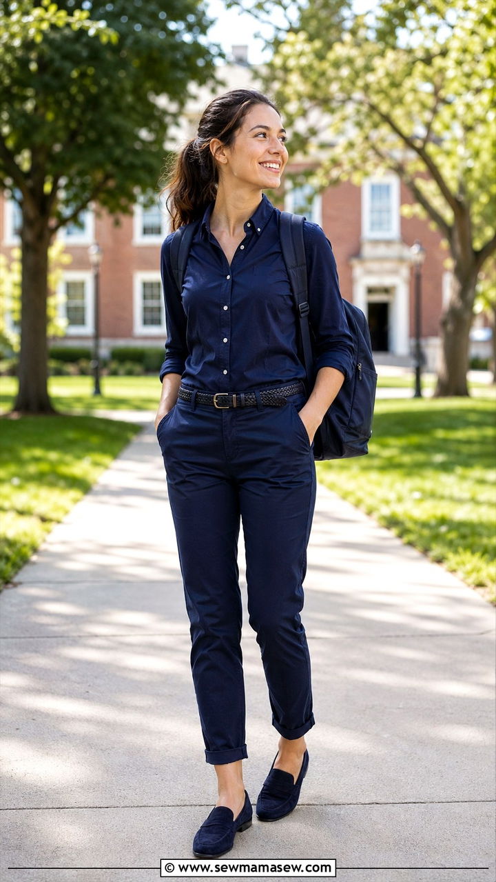 Navy Blue Button Down Shirt and Chinos Outfit - 40 All navy blue outfit ideas