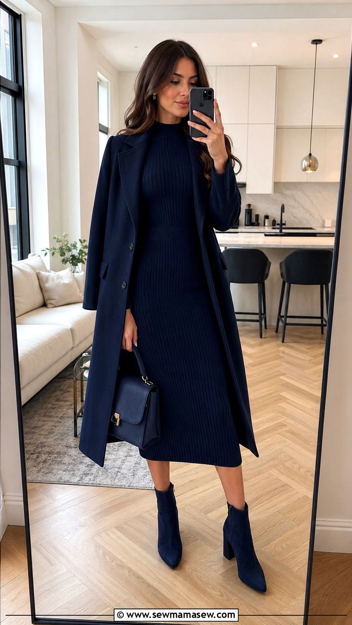 Navy Blue Knit Dress and Ankle Boots Outfit - 40 All navy blue outfit ideas