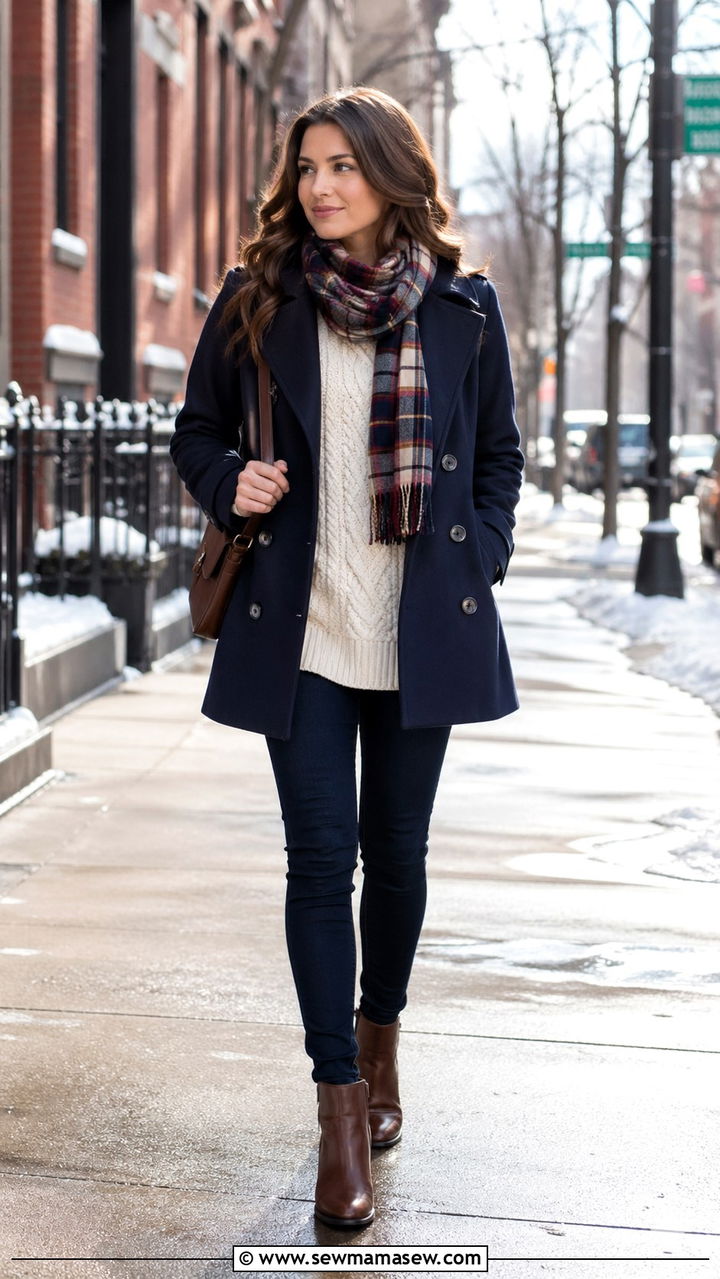 Navy Blue Peacoat with Skinny Jeans and Ankle Boots - 40 All blue outfit ideas