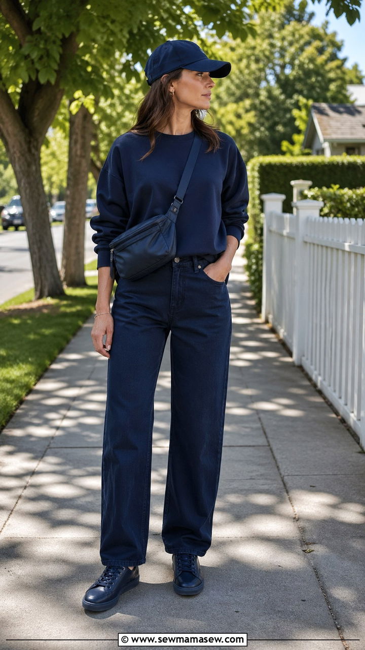 Navy Blue Sweatshirt Jeans Sneakers Outfit - 40 All navy blue outfit ideas