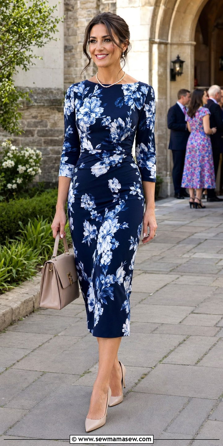 Navy Floral Dress for Wedding Guest - 30 wedding guest outfits for modest women