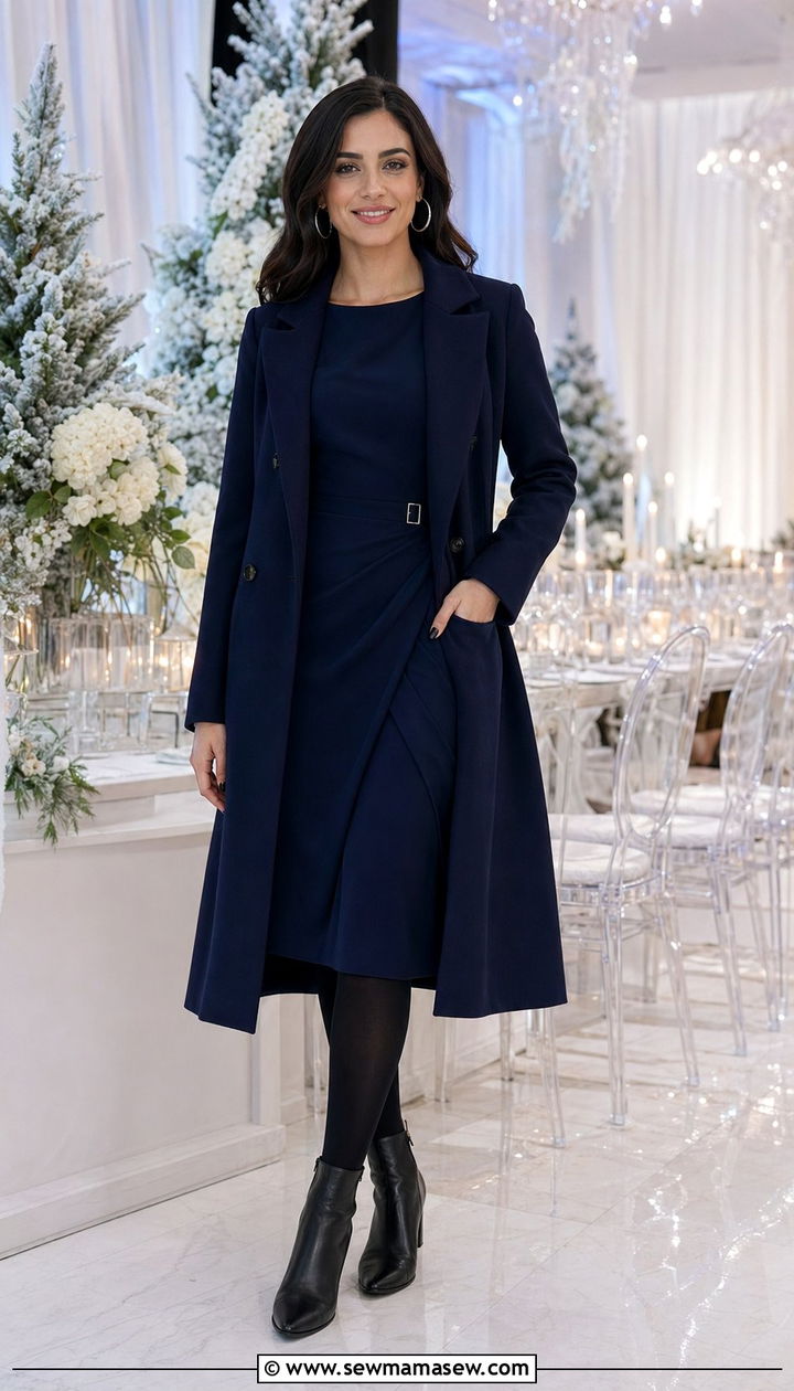 Navy Midi Dress With Matching Coat Winter Wedding - 30 What to wear to a wedding over 40