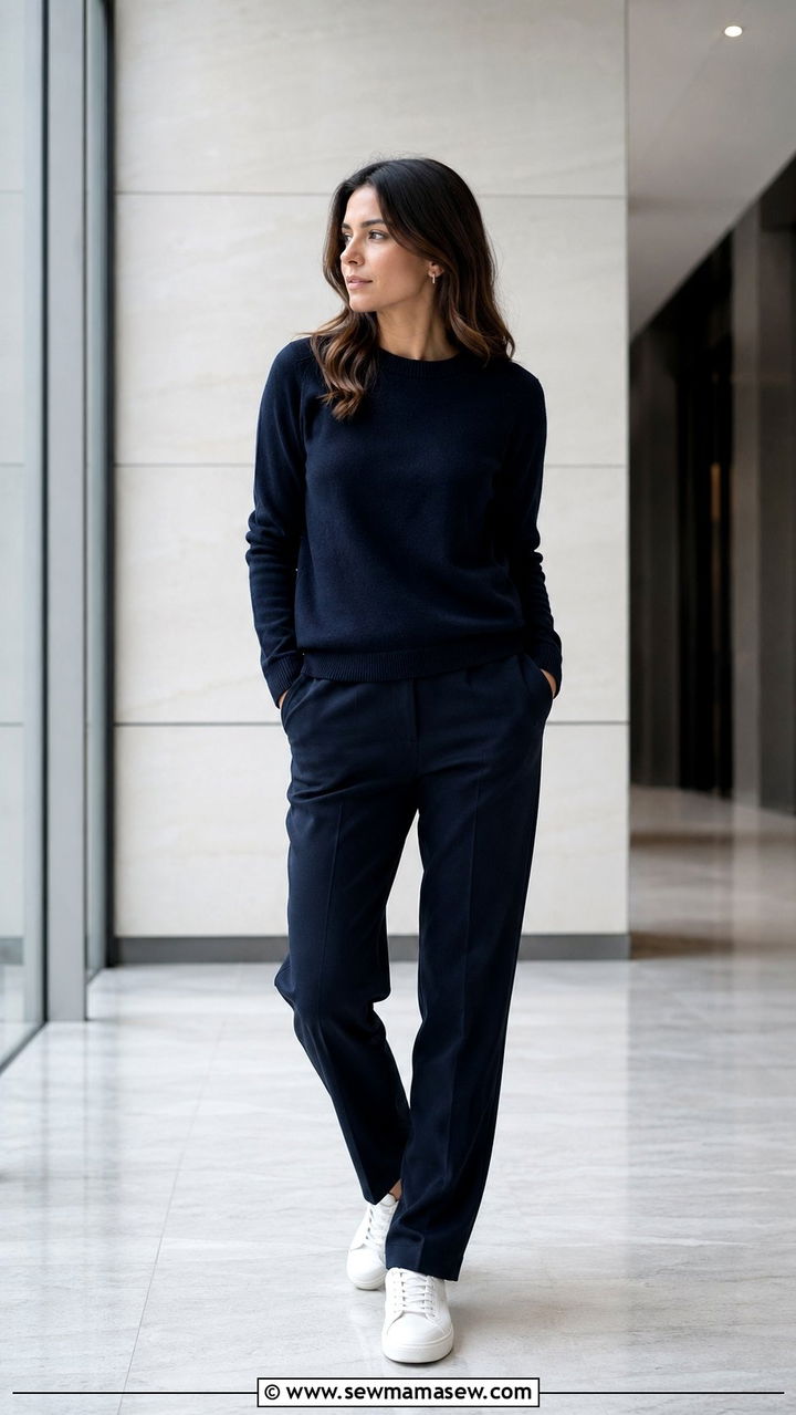 Navy Monochrome Sweater and Matching Trousers - 35 Normcore outfit ideas