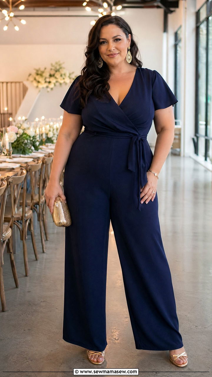 Navy Wide Leg Plus Size Wedding Guest Jumpsuit - 35 wedding guest outfits for plus size women