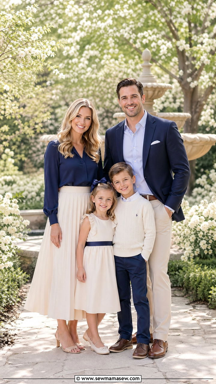 Navy and Cream Family Picture Outfit - 35 spring family photoshoot outfit ideas