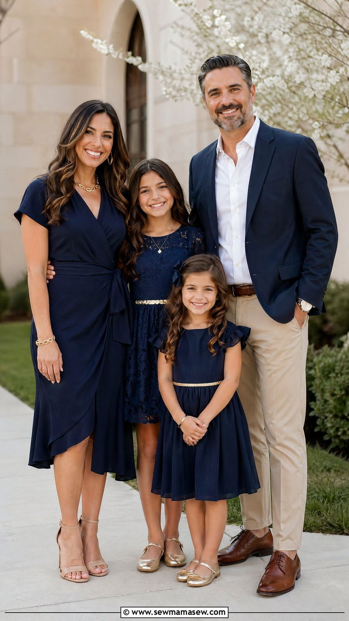 Navy and Gold Spring Family Photo Outfits - 35 spring family photo outfit ideas