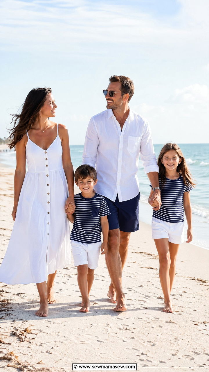 Navy and White Beach Summer Family Photo Outfits - 35 Summer family photo outfits
