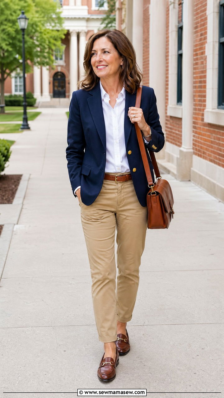 Navy blazer and chinos outfit - 35 What to wear in spring for women over 40