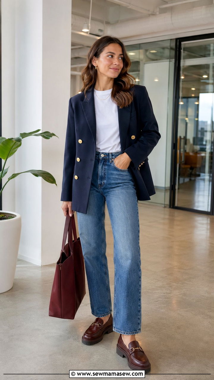 Navy blazer with straight jeans outfit - 35 Preppy outfits 2026