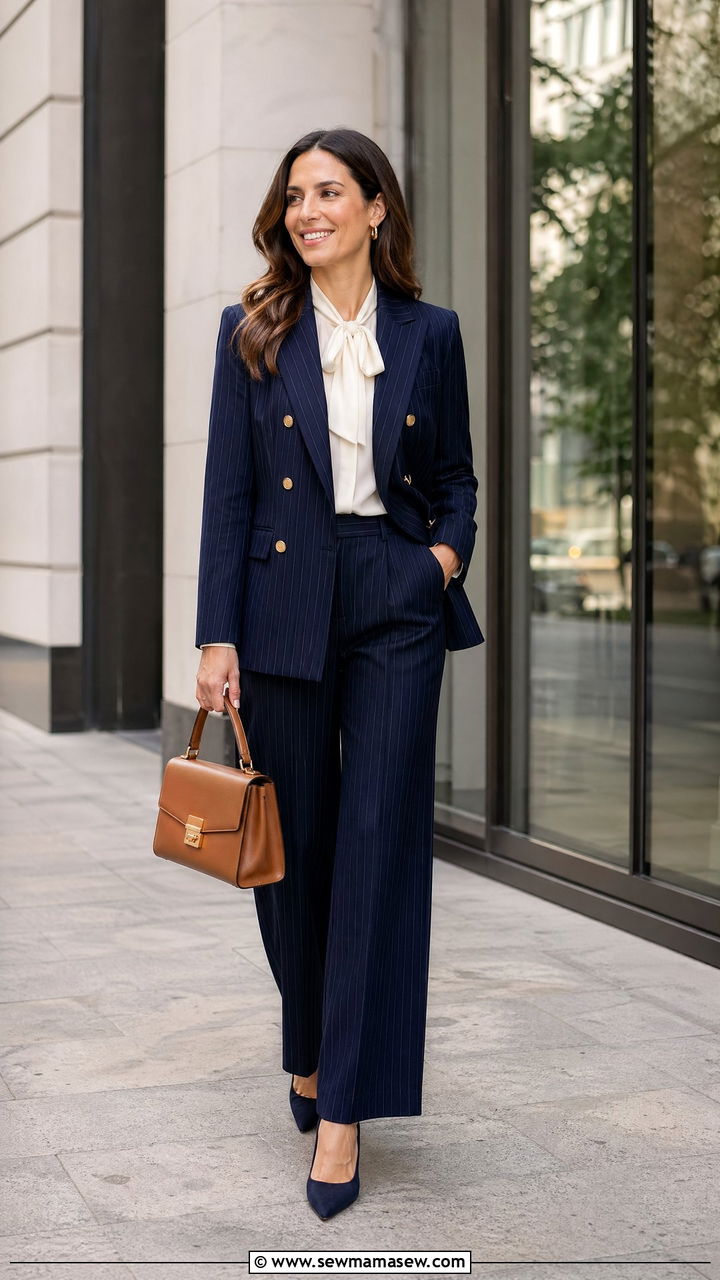 Navy pinstripe suit for women corporate look - 35 Corporate outfit ideas for women