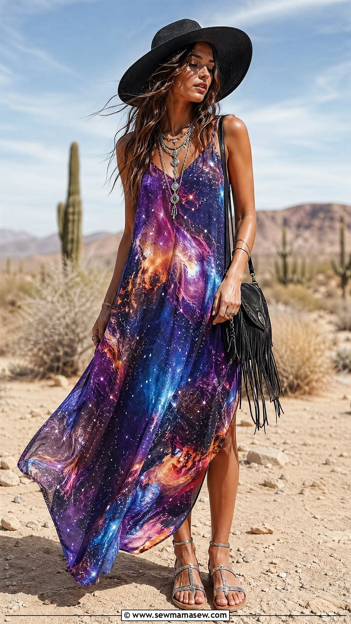 Nebula Print Maxi Dress Outfit - 35 celestial outfits for women